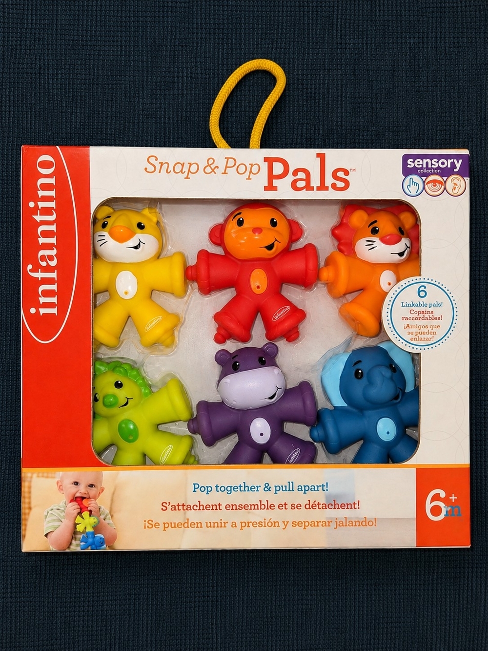 Infantino Snap & Pop Pals Sensory Baby Toy 6 Linkable Animals 6M+